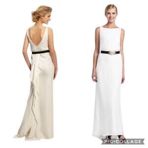 NWT BCBGMAXAZRIA Belted Silk Column dotted jaquard Gown ivory size 8